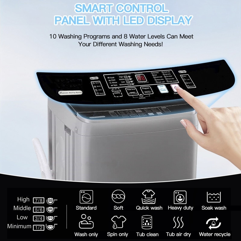 8.8 lbs Portable Full-Automatic Laundry Washing Machine with Drain Pump -  Costway