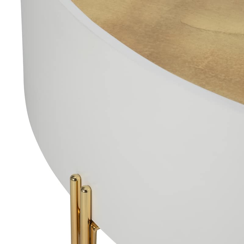 Sagebrook Home Modern Neutral Wood Gold Leaf Round Top Coffee and Accent Table