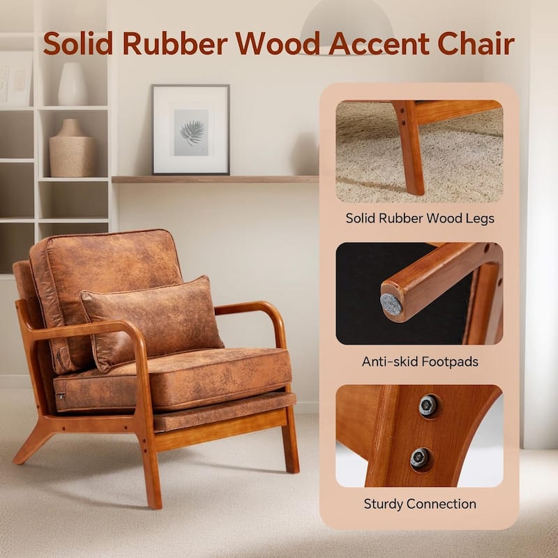 EROMMY Mid Century Modern Accent Chair, Upholstered Lounge Armchair with Solid Wood Frame and Cushion for Living Room