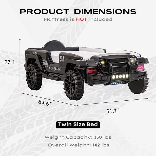 Zemo Novelty Twin Faux Leather Upholstered Off-Road SUV Kid Bed with Light and Sound Functions by Furniture of America