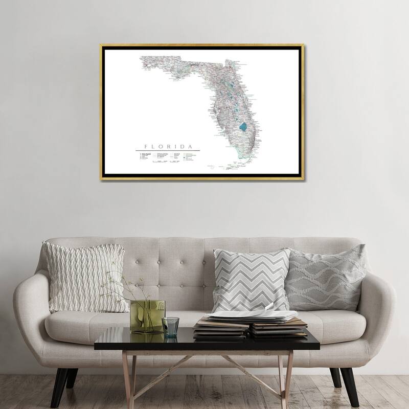 iCanvas "Detailed Map Of Florida, USA" by blursbyai Framed Canvas Print