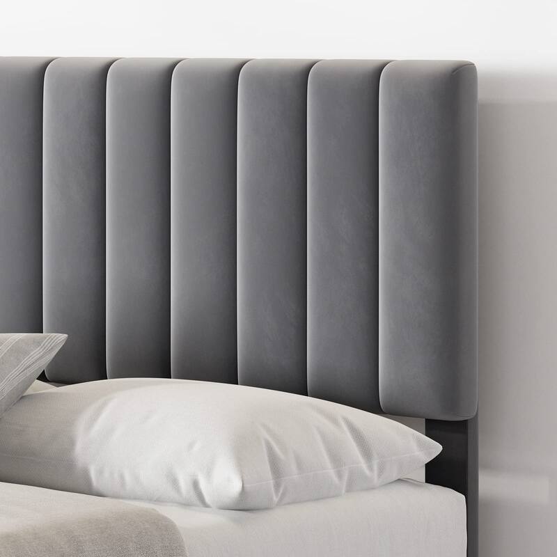 Modern Velvet Platform Bed Frame with Adjustable Headboard