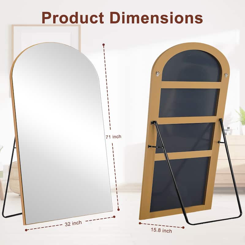 Modern Arched Full-Length Wood Floor Standing Mirror