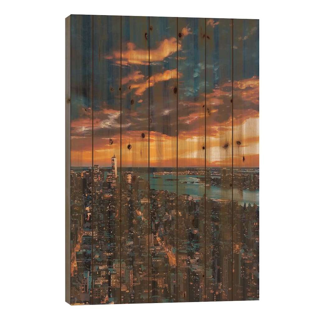 New York Sunset Print On Wood by Marco Barberio - Multi-Color
