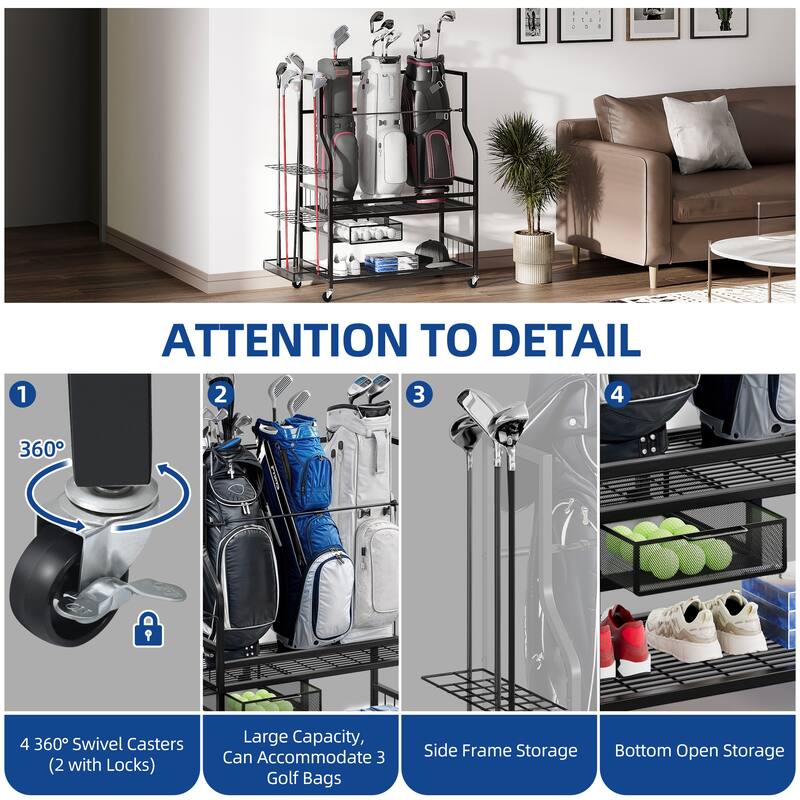 Moasis 3/5 Golf Bag Organizer Stand Holder with Wheels