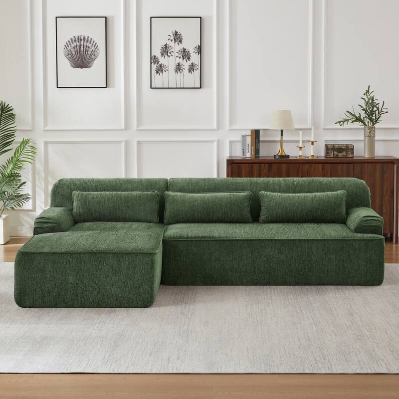 Chenille L-Shape Sectional Sofa, Minimalist Oversized Sleeper Couch, No Assembly Required - Green