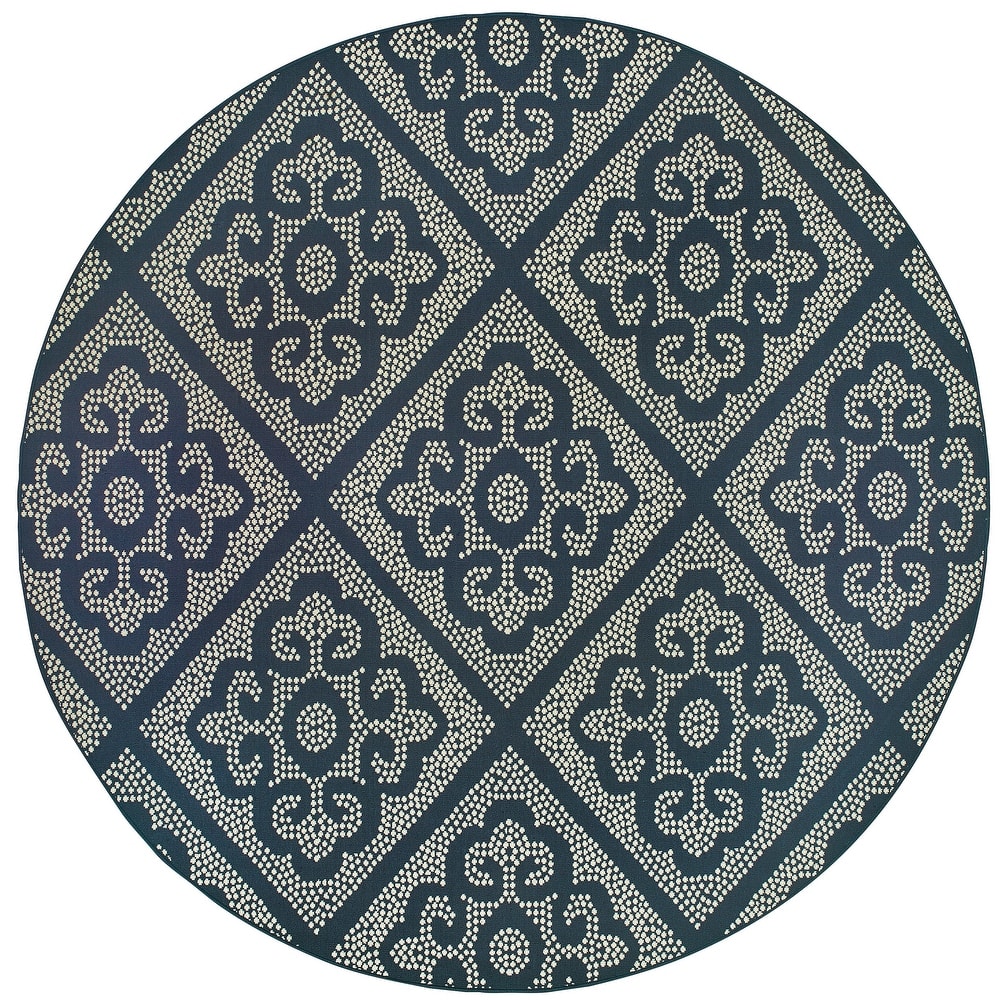 Style Haven Marianna Medallion Lattice Navy/Beige Indoor-Outdoor Rug