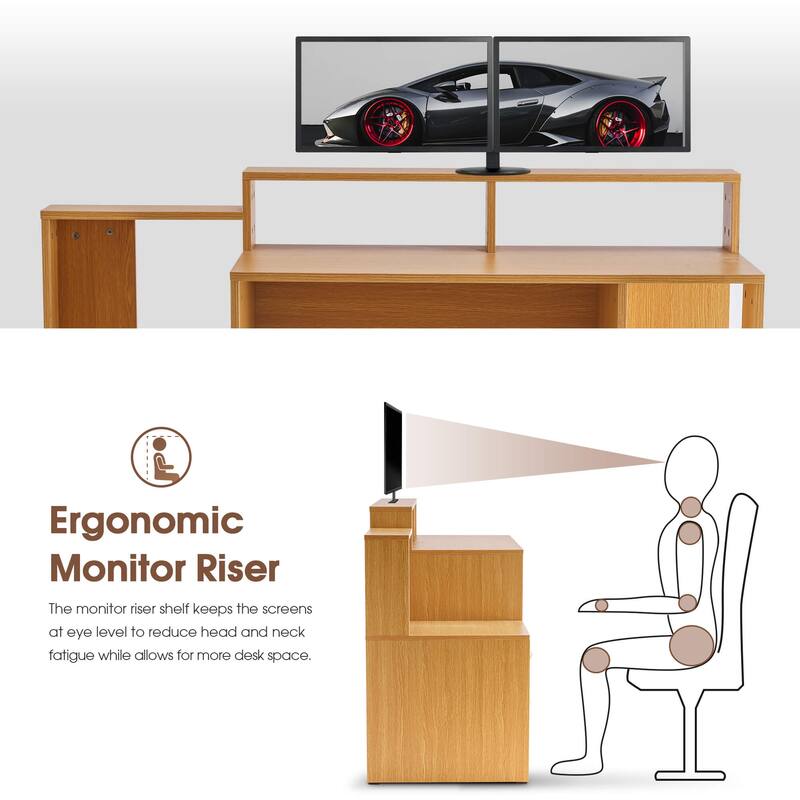 Ivinta Computer Desk with Drawers and Hutch, Modern Office Desk with File Cabinet, Small Desk for Bedroom