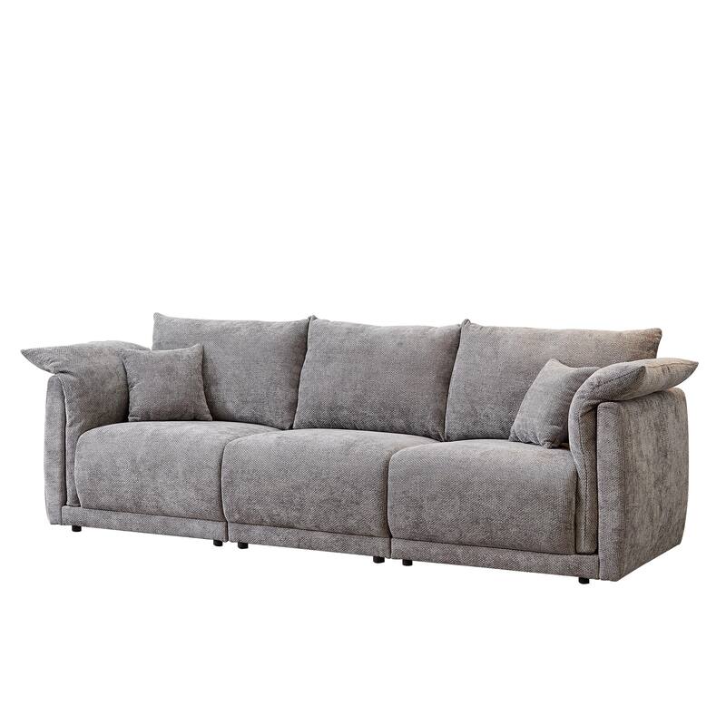 3-Seater Sofa With Unique Design And Soft Arm Pillows Contemporary Style Linen Sofa With 3 Comfortable Cushions With 2 Pillows
