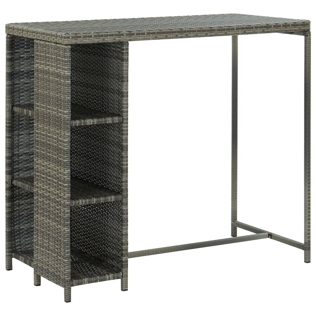 vidaXL Bar Table with Storage Rack Gray 47.2"x23.6"x43.3" Poly Rattan