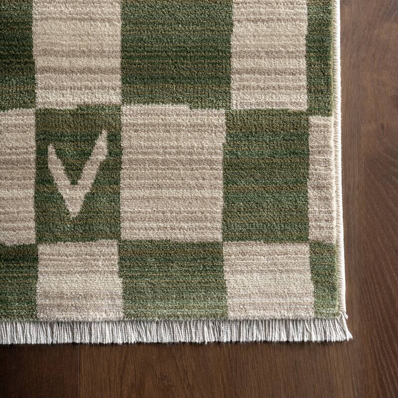 Nuloom Dominique Abstract Checkered Fringe Area Rug