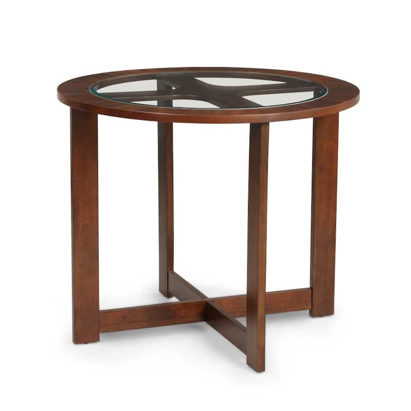 Solid Wood Glass Top Round Dining Table