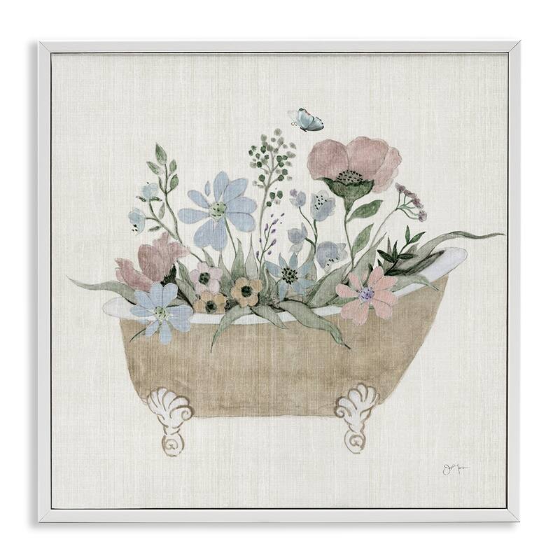 Stupell Rustic Botanicals in Tub Framed Giclee Art Design By Janet Tava - 12 x 12 - White