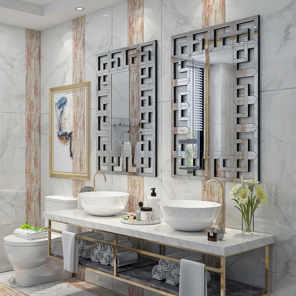 Large Elegant Geometric Border Beveled Decorative Wall Mirror for Home 40in.Wx28in.H On Sale Bed Bath Beyond 36871455