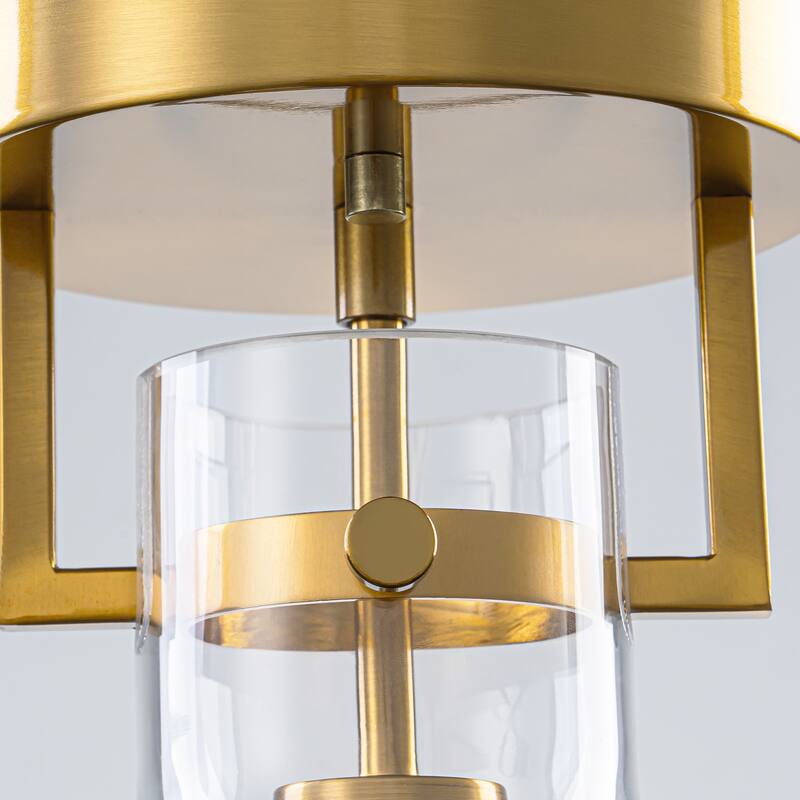 9.8" 1-Light Mid-Century Modern Brushed Brass Semi-Flush Mount Ceiling Light with Clear Cone Glass Shade for Hallway or Bedroom