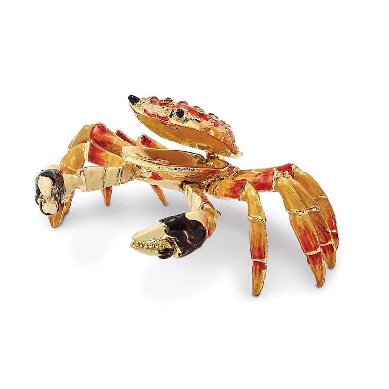 Curata Pewter Crystals Gold-Tone Enameled Movable Crabulous Red Orange Crab Trinket Box on 18 Inch Necklace