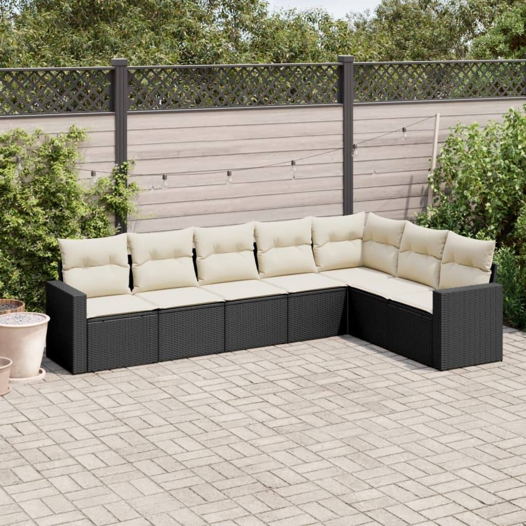 vidaXL Garden Sofa Set Black PE Rattan Large Adjustable Feet - 24.4 x 25.8 x 27.2
