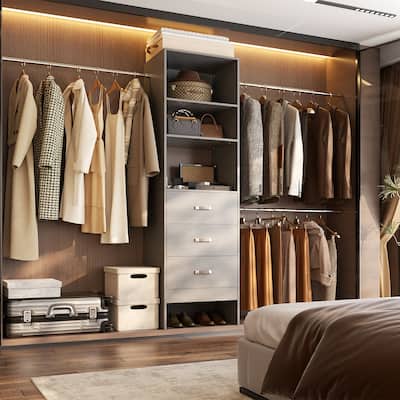 20.5-96'' W Closet Organizer System with Extendable Hanging Rods and Drawers and Tower Shelves