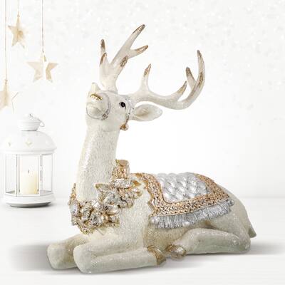 10" Resin Laying Deer W/Glit Saddle & Blanket