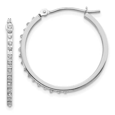 Curata 14k White Gold Polished Diamond Fascination Round Hinged Earrings - 26x2mm Wide