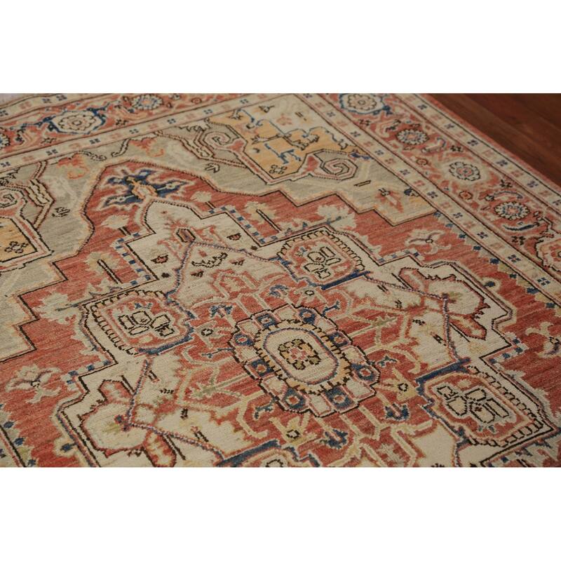 Geometric Heriz Serapi Vegetable Dye Rug Handmade Wool Carpet - 5'0"x 6'10"
