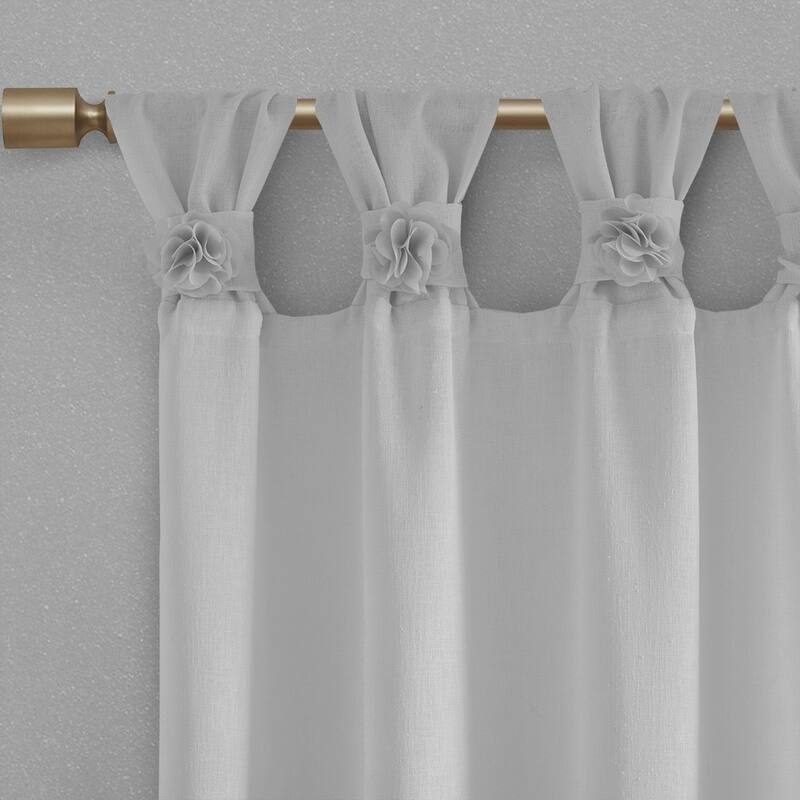 Floral Embellished Cuff Tab Top Solid Curtain Panel(Only 1 Pc Panel)