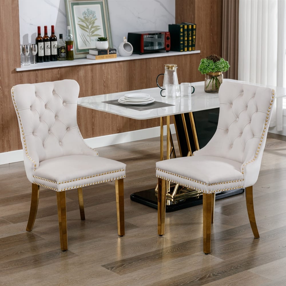 GDFStudio - Modern Velvet Upholstered Wood Dining Chair Set with Chrome Legs & Nailhead Trim (Set of 2)
