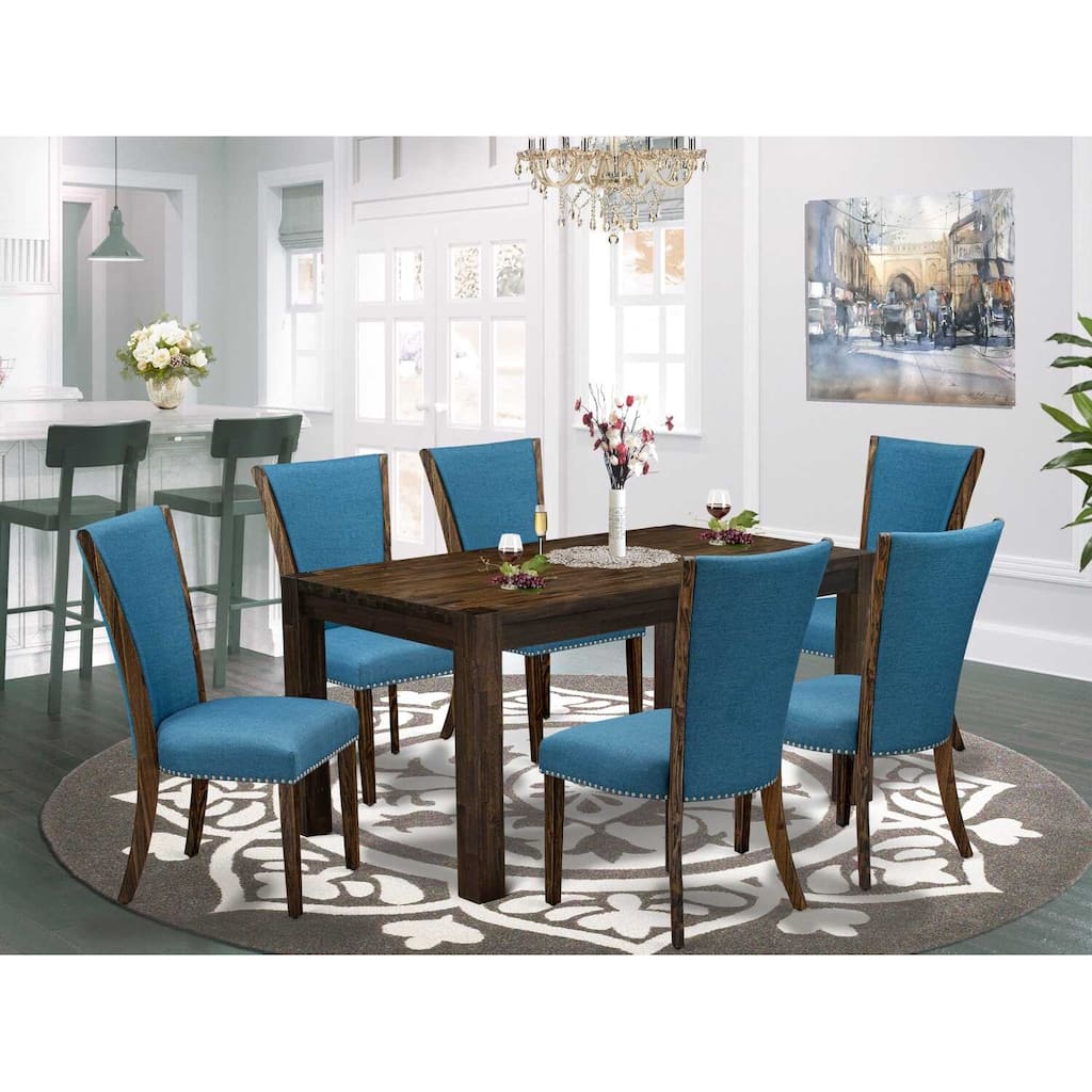 HomeStock 7-Piece Distressed Jacobean Finish Solid Wood Top Dining Table with 6-Chairs