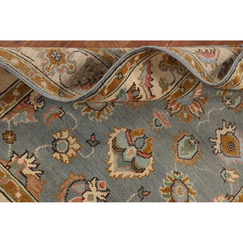 Gray Floral Oushak Accent Rug Handmade Wool Carpet - 3'4" x 4'9"