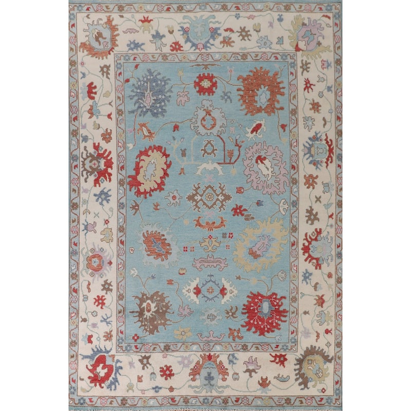Light Blue Oushak Area Rug Handmade Wool Carpet - 9'0" x 11'9"
