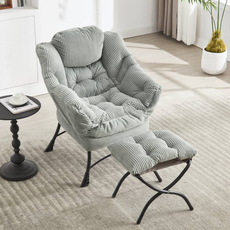 Modern Lounge Chair with Ottoman - Plush Reading Accent Chair with Footrest and Side Pocket