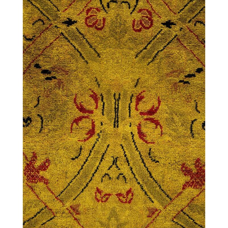Overton Hand Knotted Wool Vintage Inspired Modern Contemporary Overdyed Green Area Rug - 9' 1" x 12' 0"