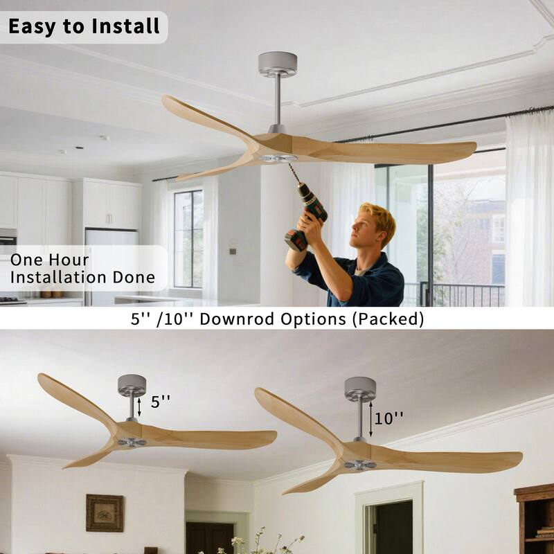 Modland 60-Inch Wood Ceiling Fan with Remote, DC Motor for living room - 60