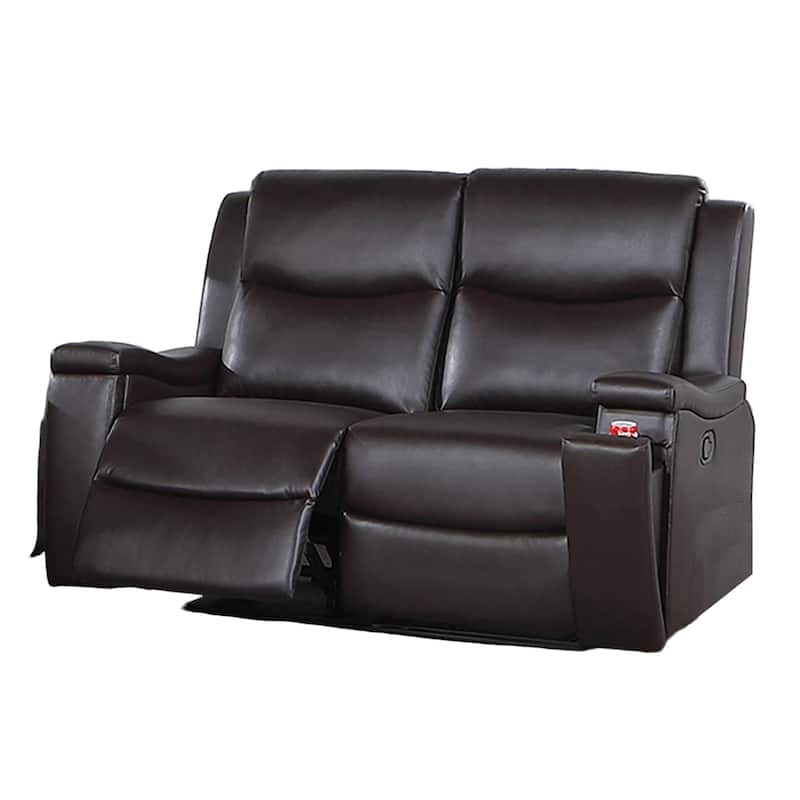 Renna Loveseat Manual Recliner, Cupholder, Brown Faux Leather 59 Inch