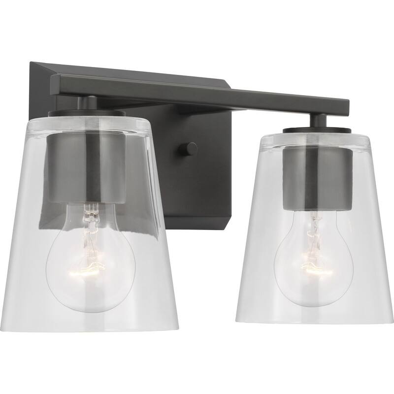 Vertex Collection Two-Light Matte Black Clear Glass Contemporary Bath Light - 12.87 in x 6.25 in x 7.5 in