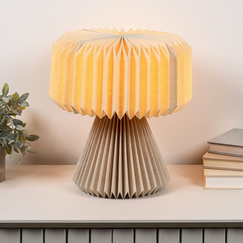 Zelda 12.8" Modern Art Deco Paper Pleated Shade Accent LED Table Lamp - Natural