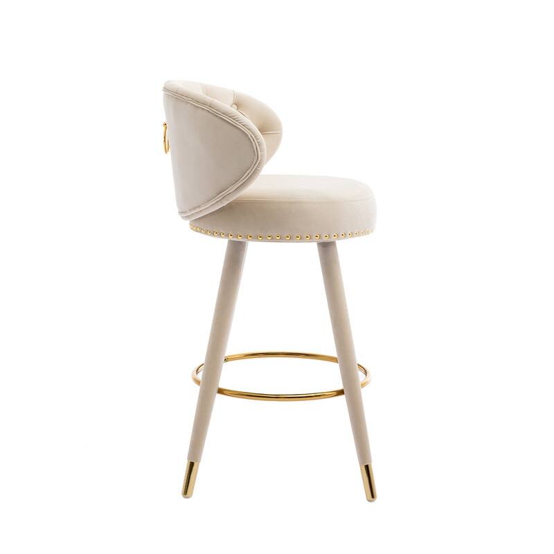 Contemporary Counter Bar Stools with Button Tufted Back（Set of 2）Beige - Set of 2