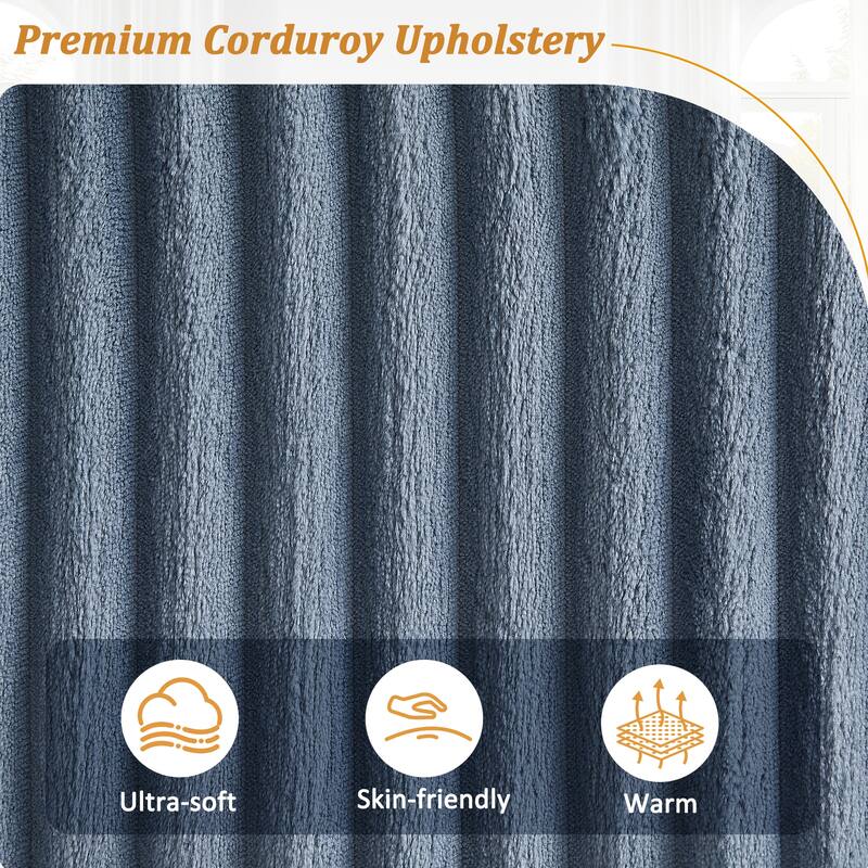 Corduroy Straight Row Sofa 4-seater Sectional Couch Buil-in USB Ports, Flip-Top Cup Holders Storage and Hidden Storage Arms