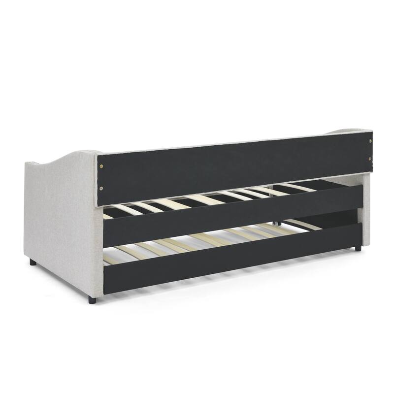 Upholstered Daybed Frame with Trundle & Tufted Backrest