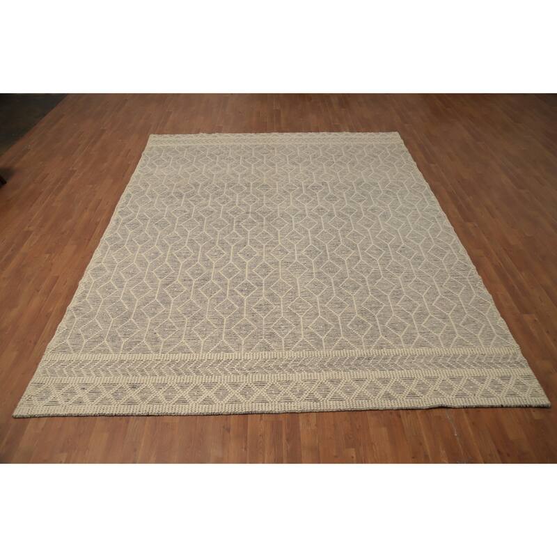 Hand Knotted Oriental 100% Wool Carpet Modern Geometric Greys & Charcoal Modern Gotti Design Area Rug - 11' 1'' X 8' 10''
