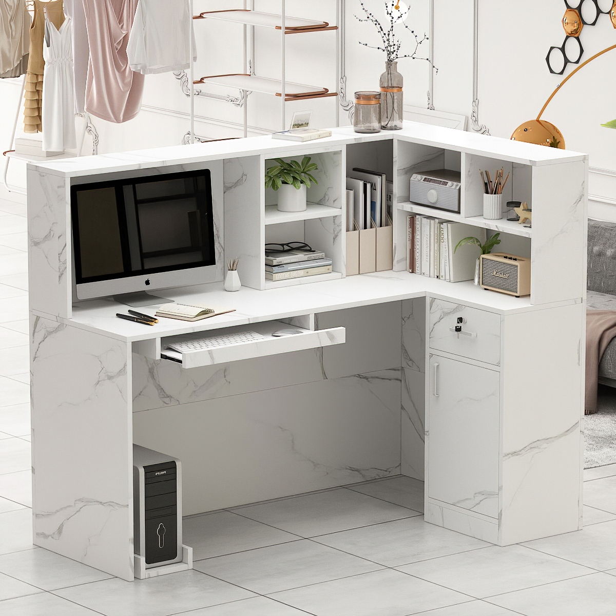 Desk with shop lockable storage
