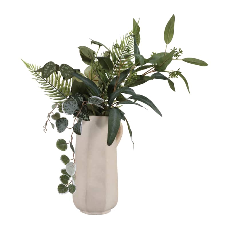 Pottery Vase with Woven Rattan Handle - Tall Flower Vase