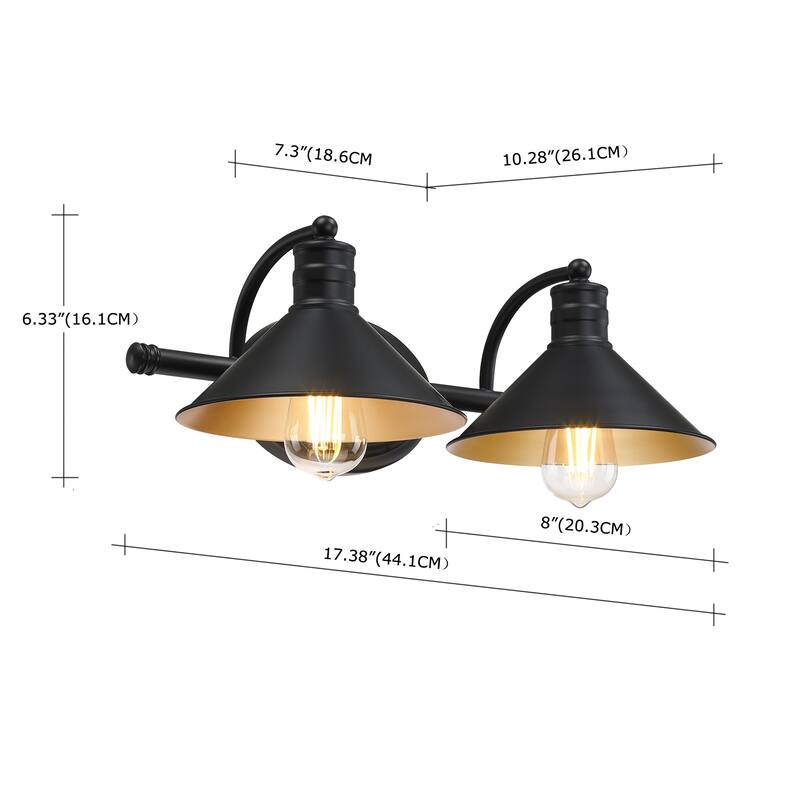 3-light Vanity Light with Matte Black finish and Gold Painting Inside