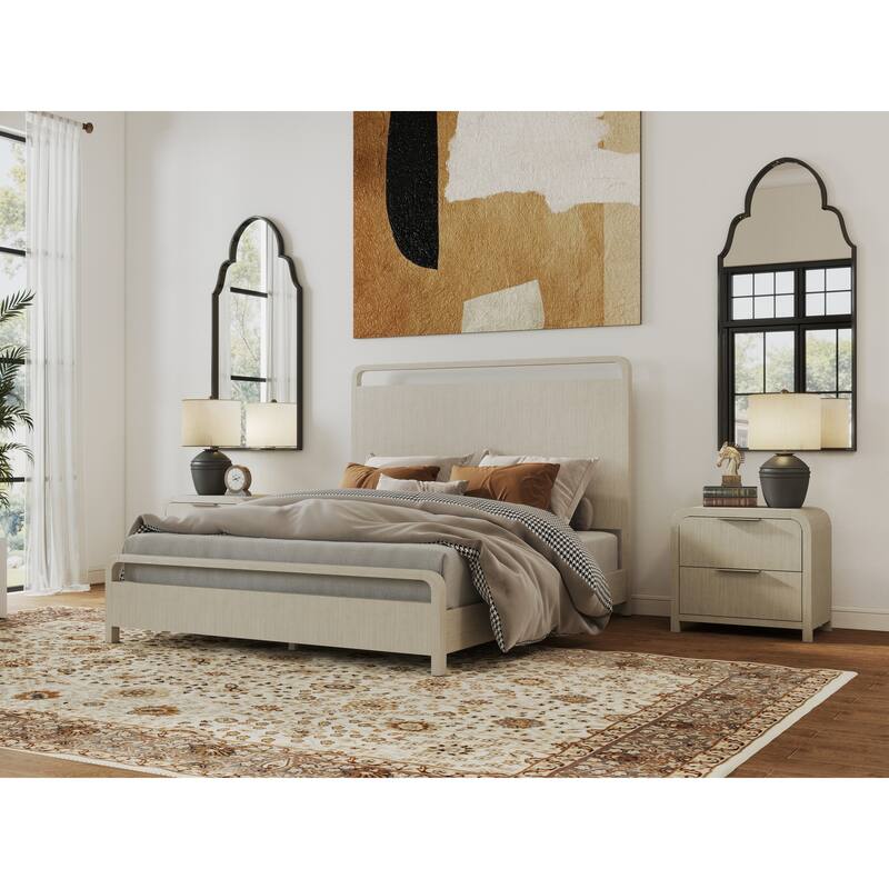 Roundhill Furniture Tavari 3-Piece Bedroom Set with Panel Bed and Two Nightstands in Light Gray