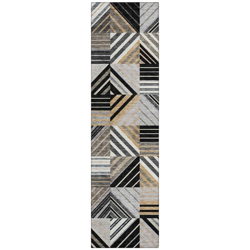 Machine Washable Indoor/ Outdoor Geo Mosaic Chantille Rug