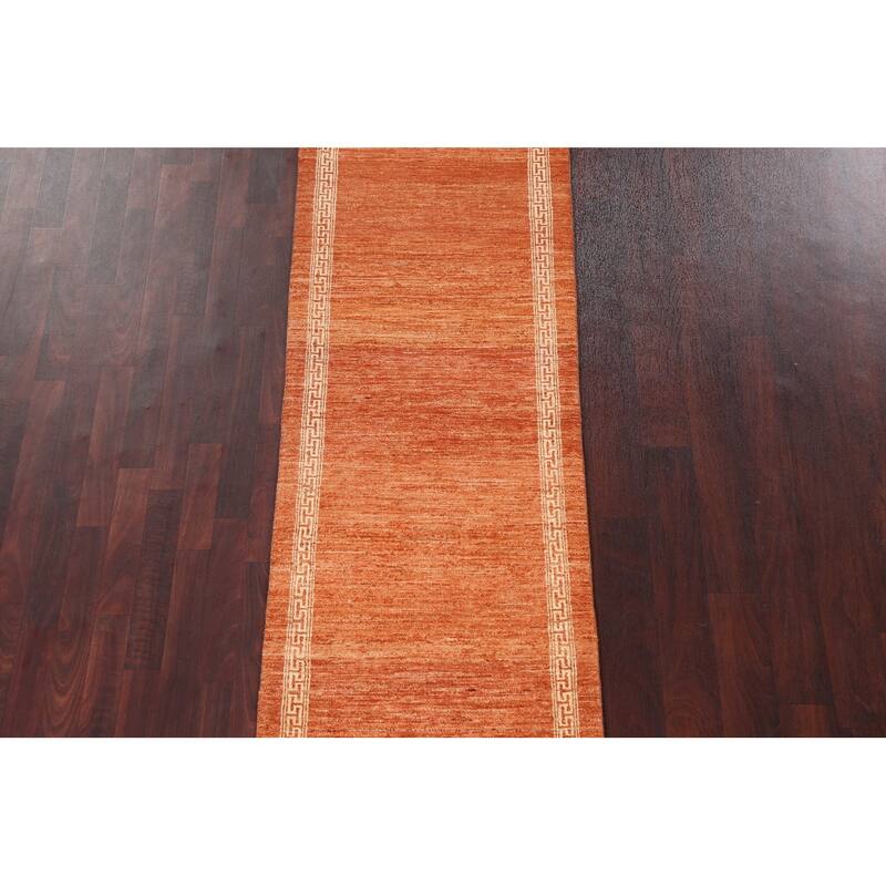Orange Gabbeh Kashkoli Oriental Runner Rug Hand-knotted Wool Carpet - 2'6" x 8'8"