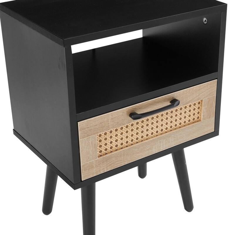 15.75" Rattan Side Table with Drawer