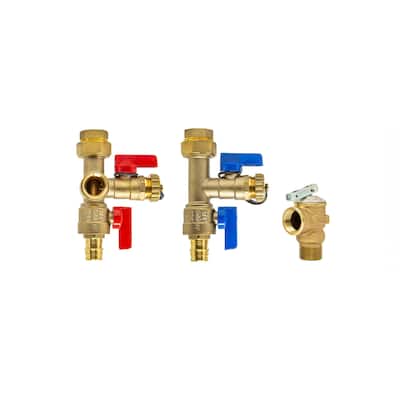 Expansion PEX A 3/4 inch Tankless Water Heater Isolation Service Valve Kit w/Pressure Relief Valve, for Rheem, Rinai, Eccotemp