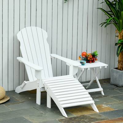 Outsunny 3 Piece Patio Furniture Set Adirondack Chair with Ottoman a Table Folding Design, White