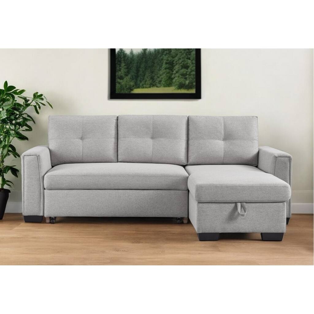 HomeRoots 92" Light Gray Polyester Blend Convertible Futon Sleeper Sofa With Black Legs - 92